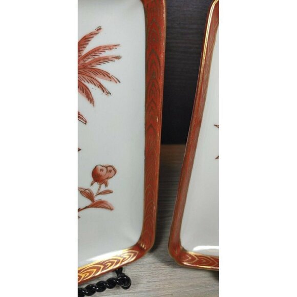 Hand Painted Red Gold Gilt Bird Floral Home Decor Porcelain Square Serving Plate - Picture 9 of 12